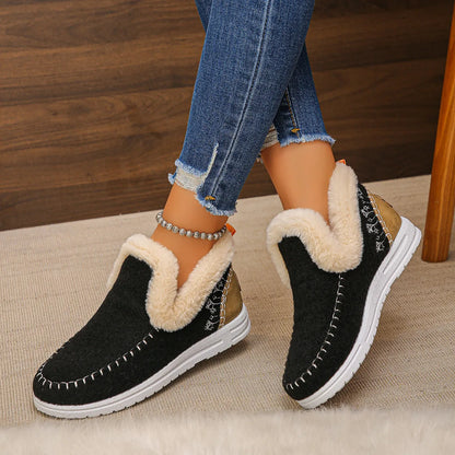 Fleece-Lined Round Toe Ankle Boots