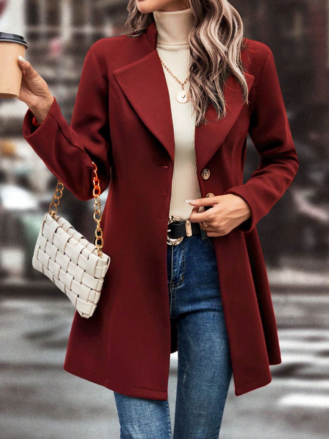 Buttoned Long Sleeve Coat