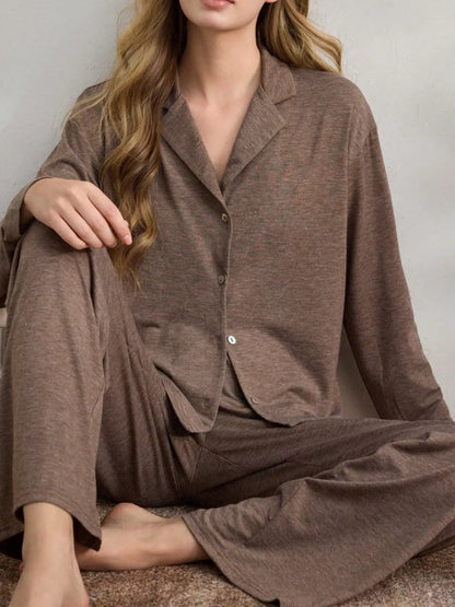 Button-Down Top and Wide-Leg Pants Lounge Set