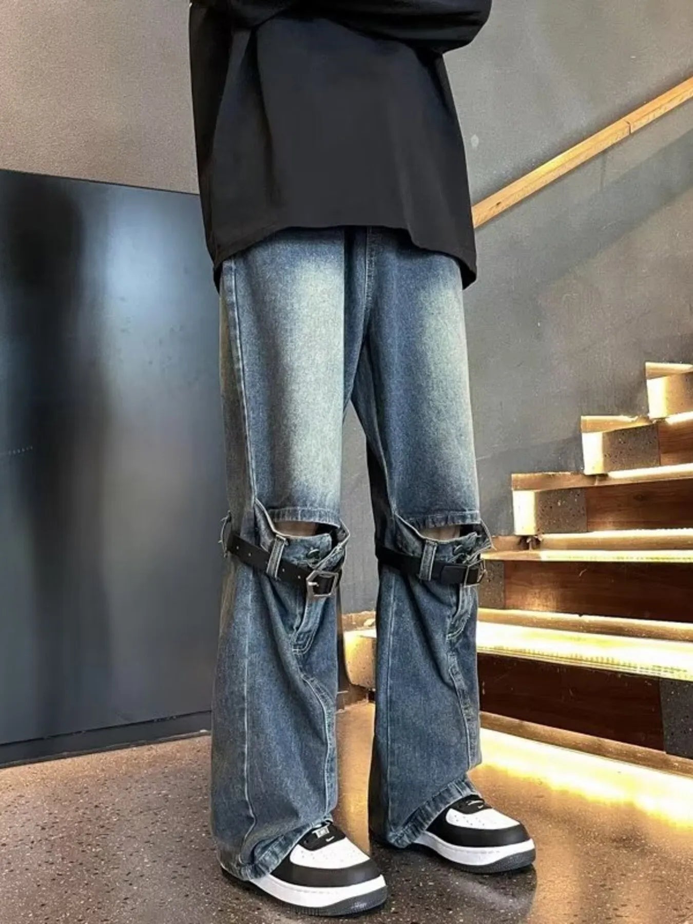 Men's Full Size Distressed Wide Leg Jeans