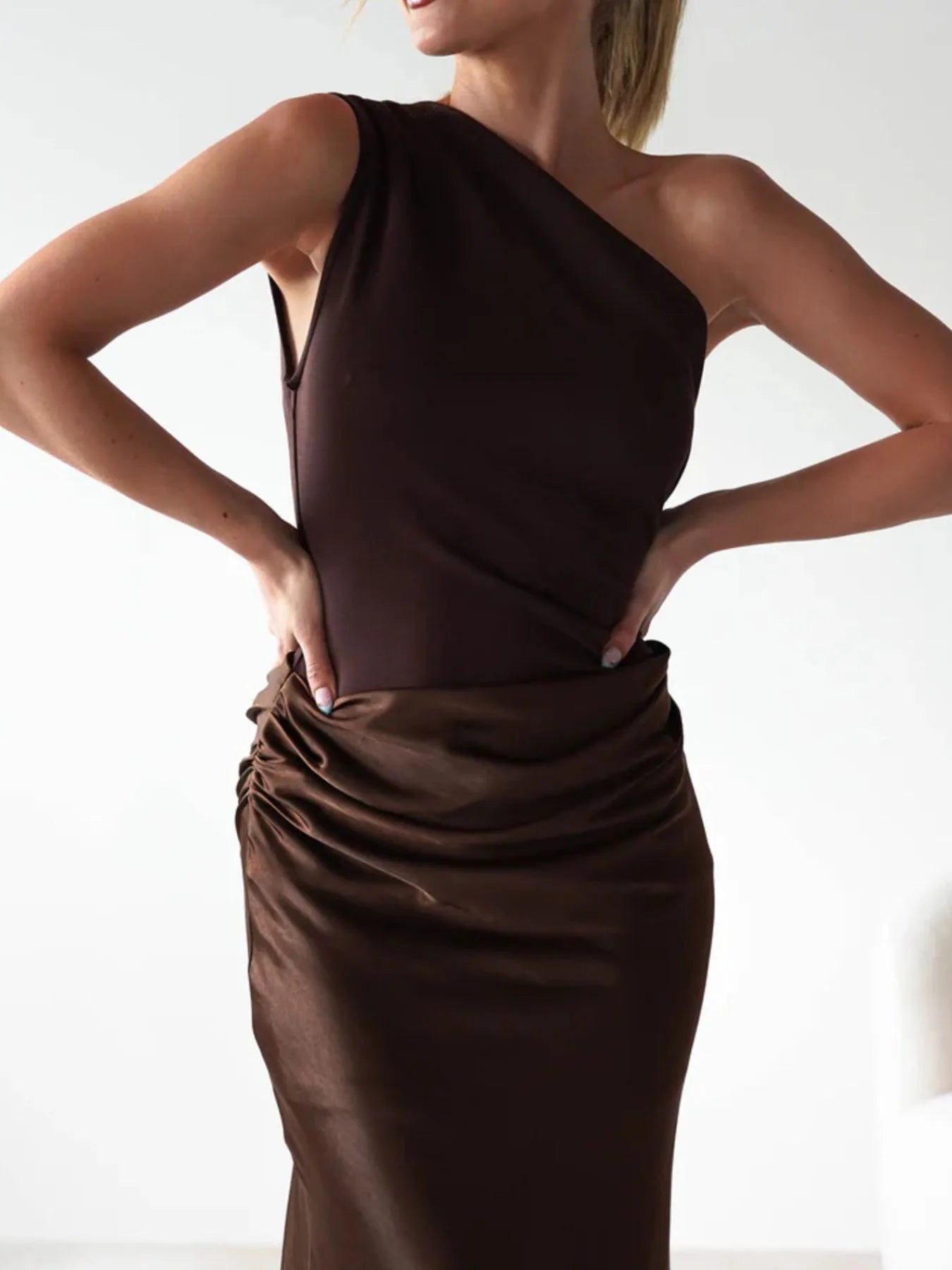 One Shoulder Ruched Bodycon Maxi Dress