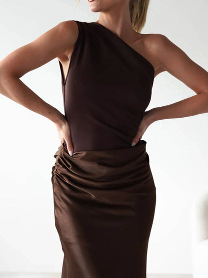 One Shoulder Ruched Bodycon Maxi Dress