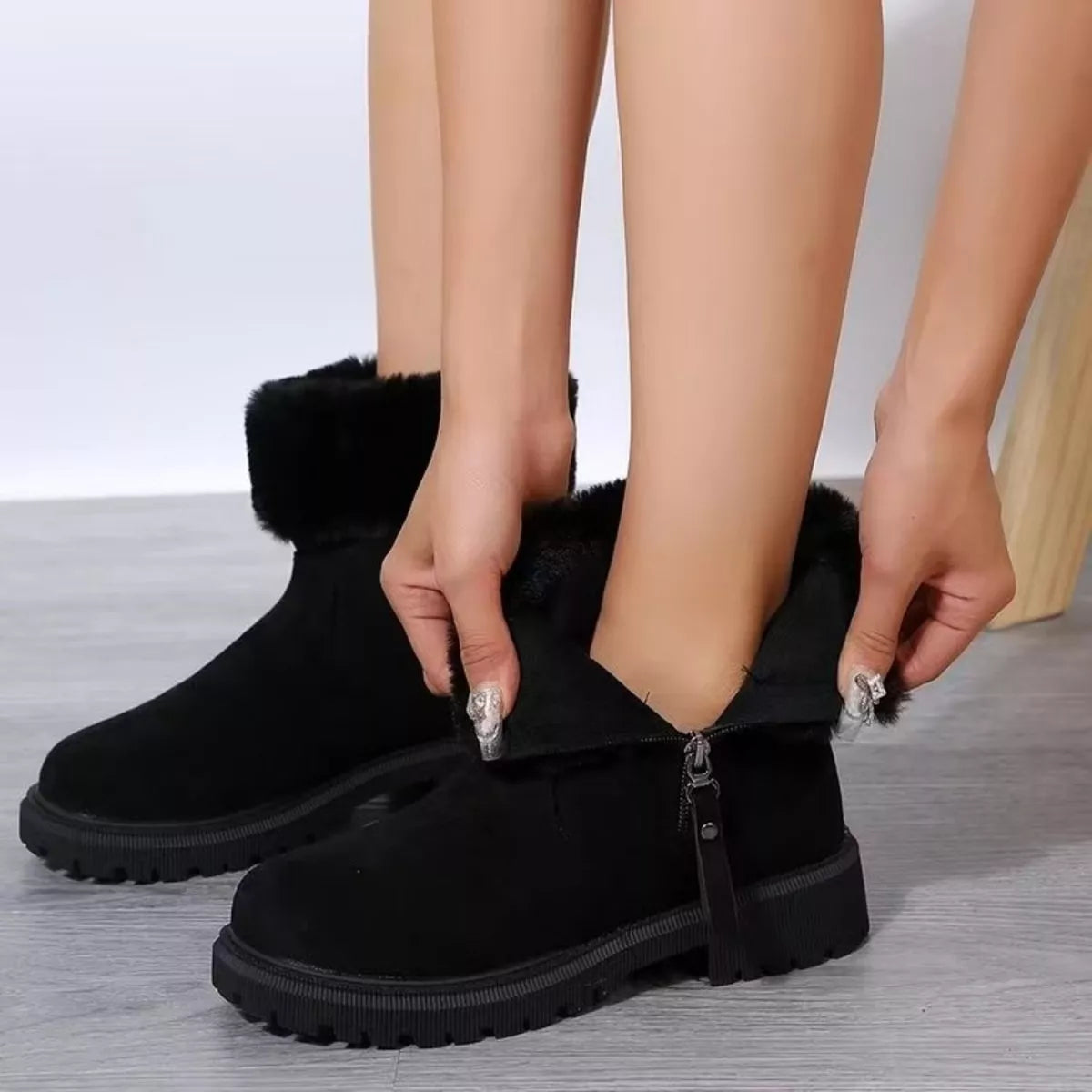 Faux Fur Lined Side-Zip Chunky Platform Ankle Boots