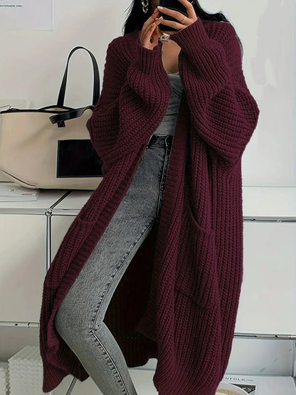 Women's Chunky Knit Openwork Cardigan with Pockets, S to 5XL