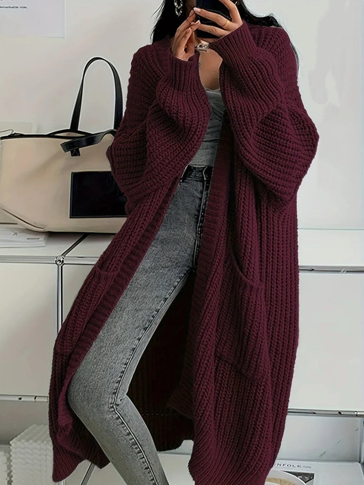 Plus size chunky knit cardigan, view 78