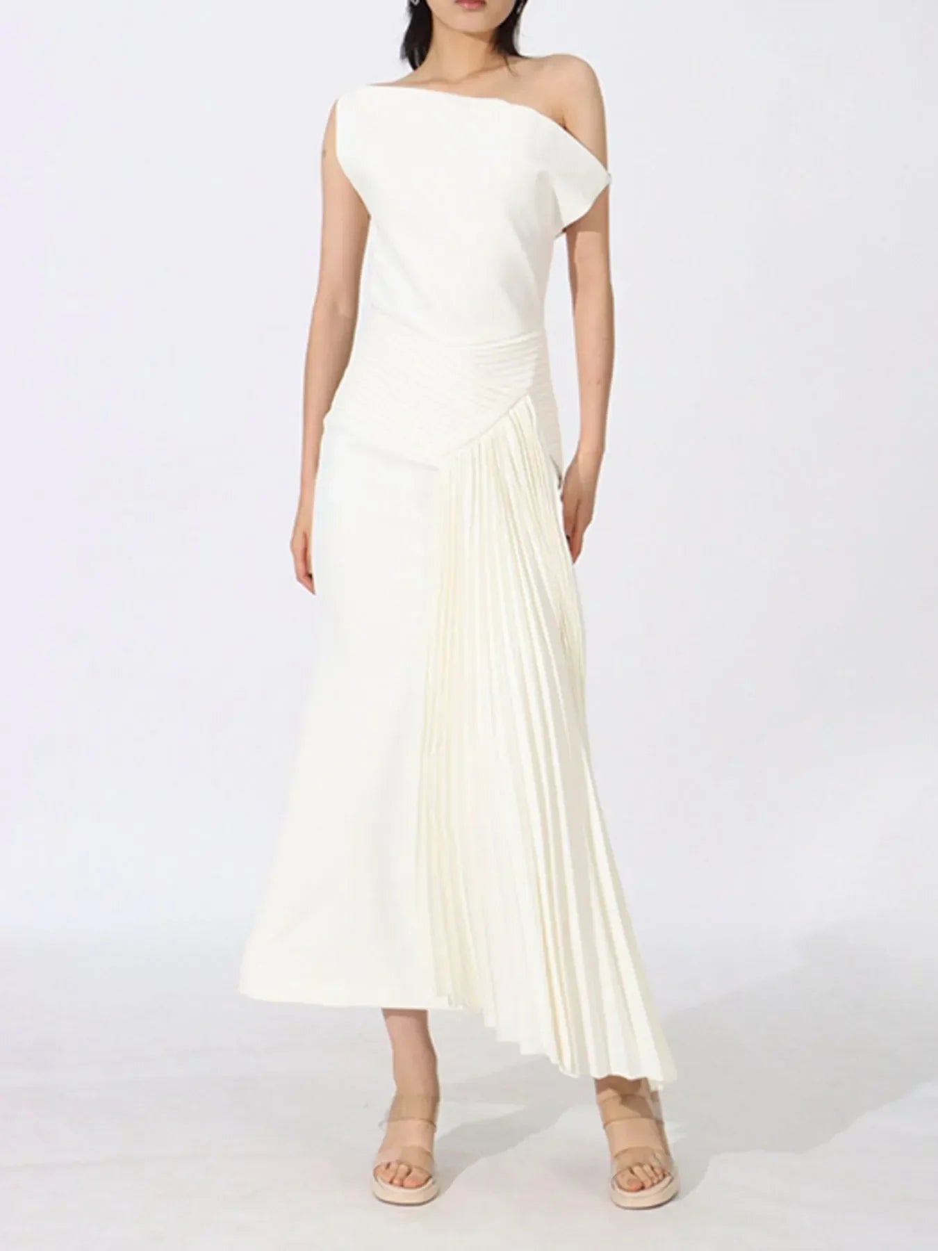 Single Shoulder Pleated Dress