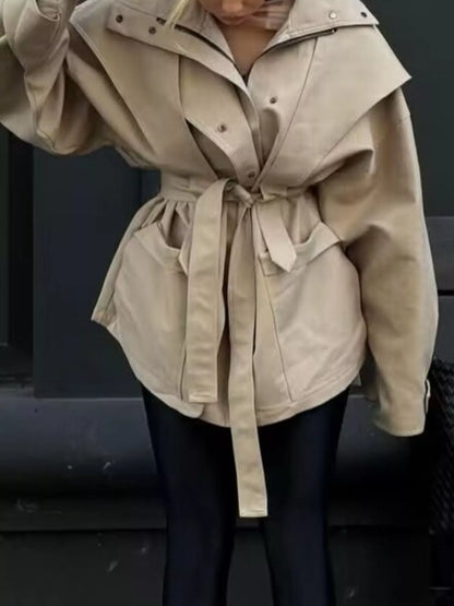 Tie Waist Snap Down Trench Coat