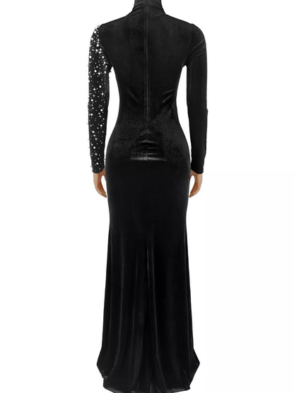 Rhinestone Velvet Mermaid Evening Maxi Dress