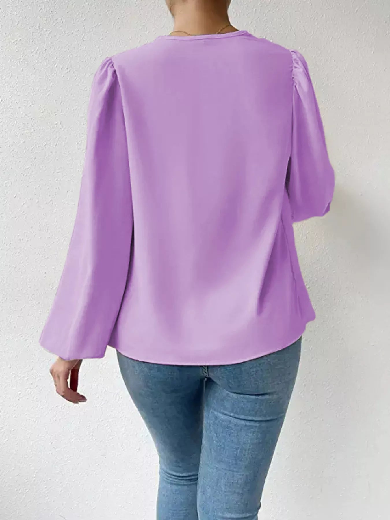 Full Size Cowl Neck Balloon Sleeve Blouse