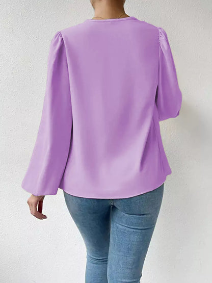 Full Size Cowl Neck Balloon Sleeve Blouse