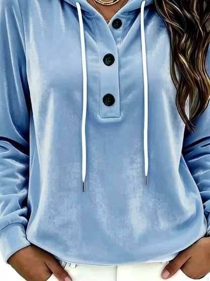 Full Size Drawstring Button Detail Hoodie Plus Size