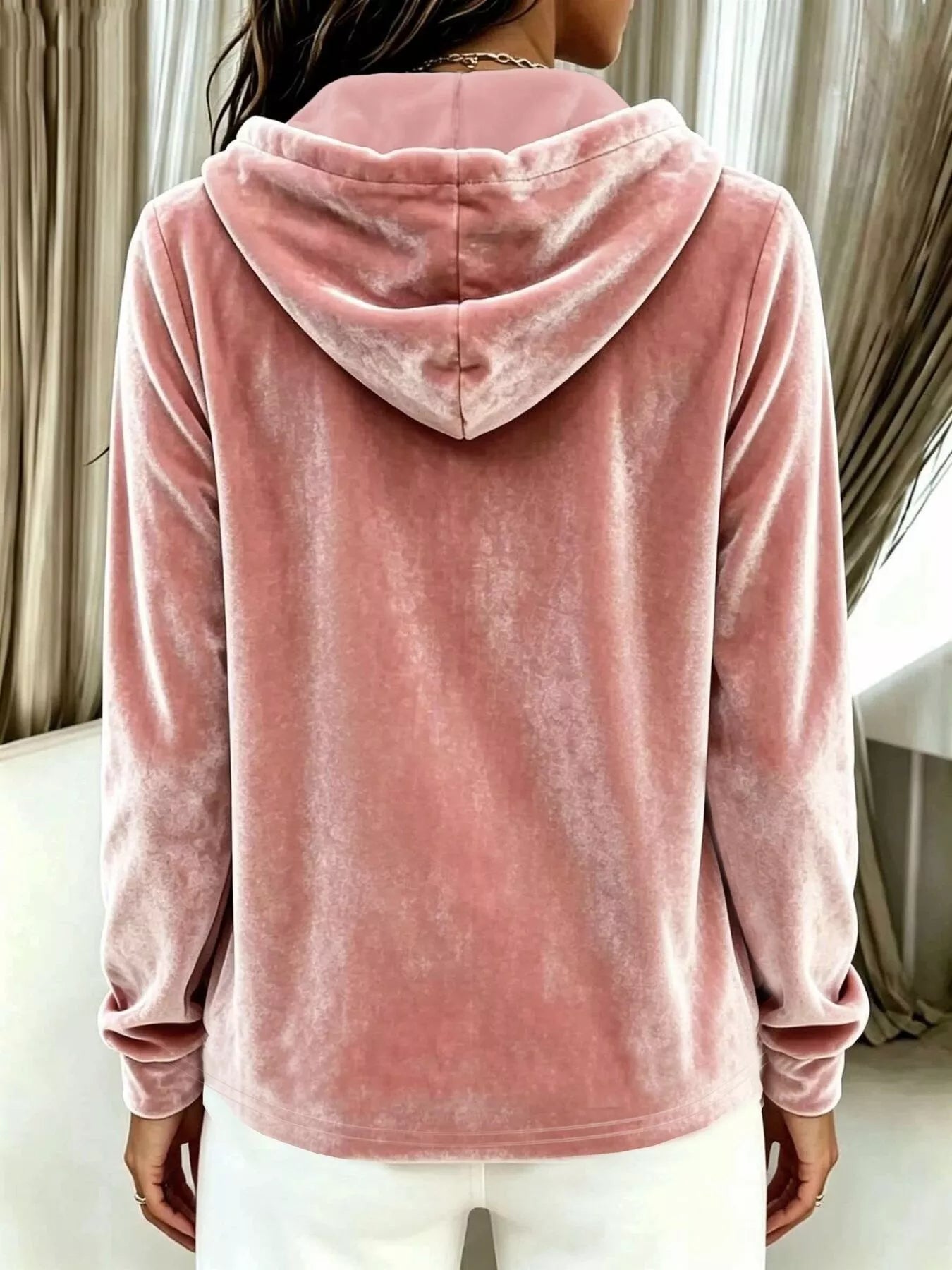 Full Size Drawstring Button Detail Hoodie Plus Size