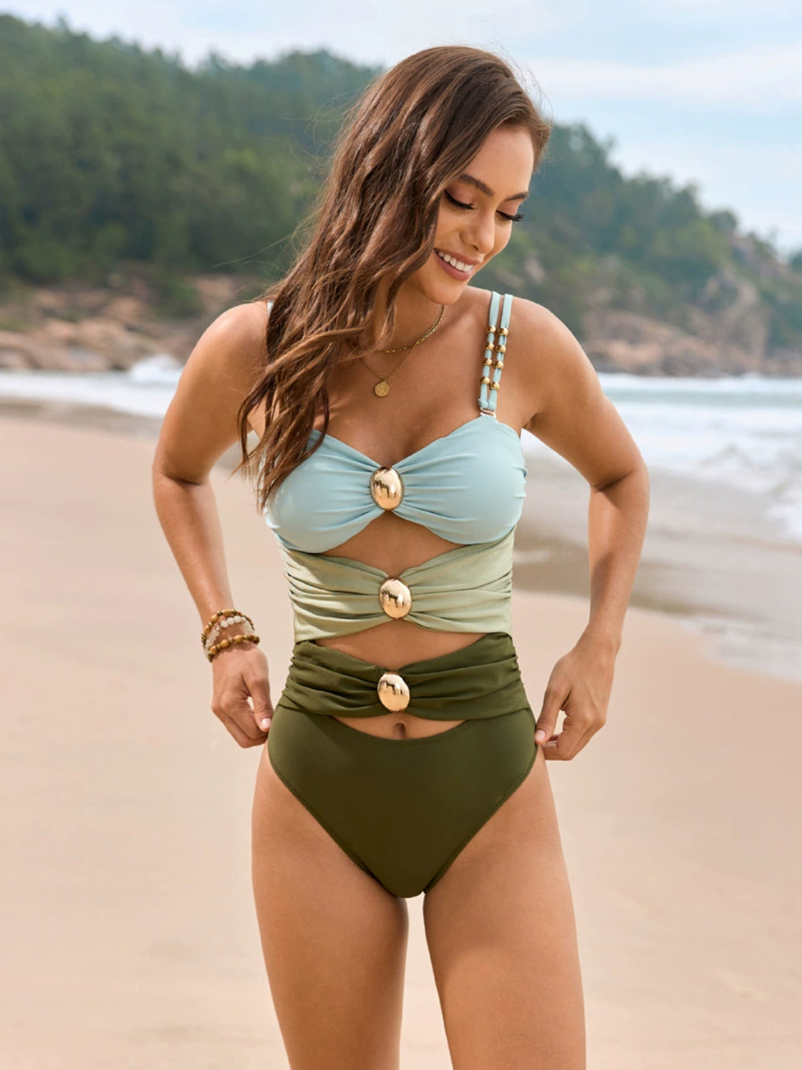 Color Block One-Piece Swimwear