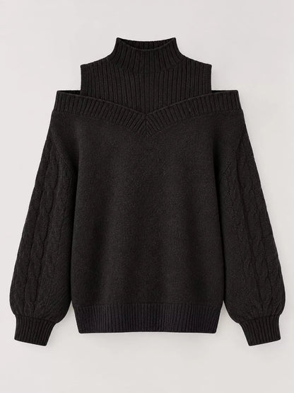 Cold-shoulder cable knit sweater, view 17