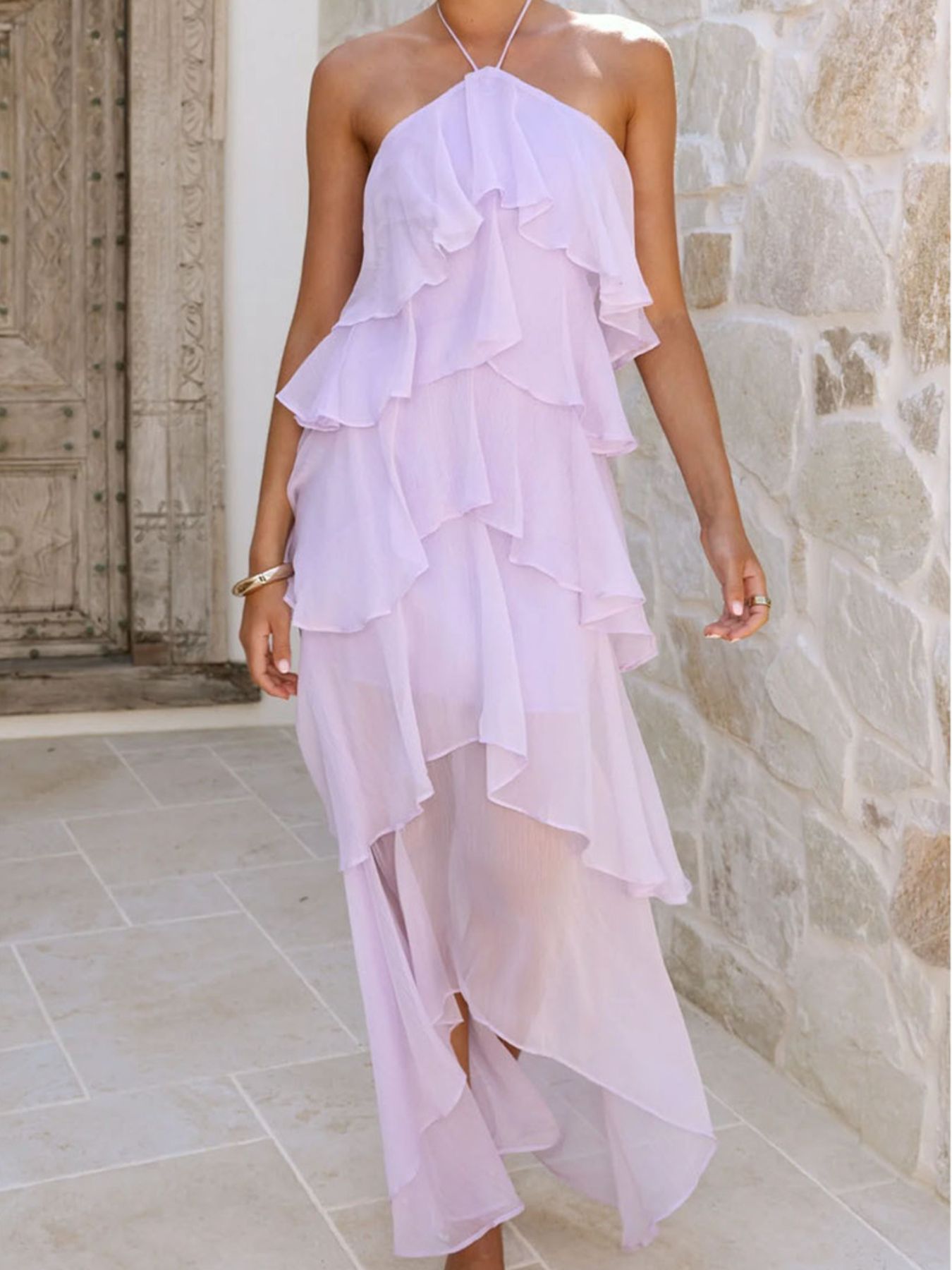 Layered Ruffled Halter Neck Dress