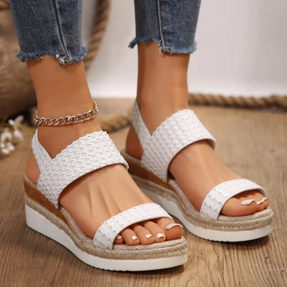 Woven Elastic Strap Wedge Sandals