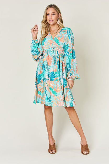 Printed V-Neck Drawstring Dress