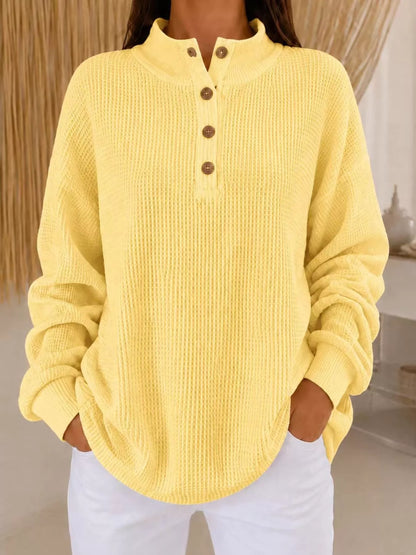 Full Size Waffle Knit Button Detail Sweatshirt Plus Size