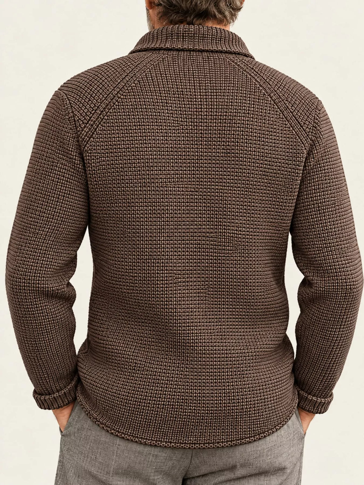 Men's knit stand-collar cardigan, view 15