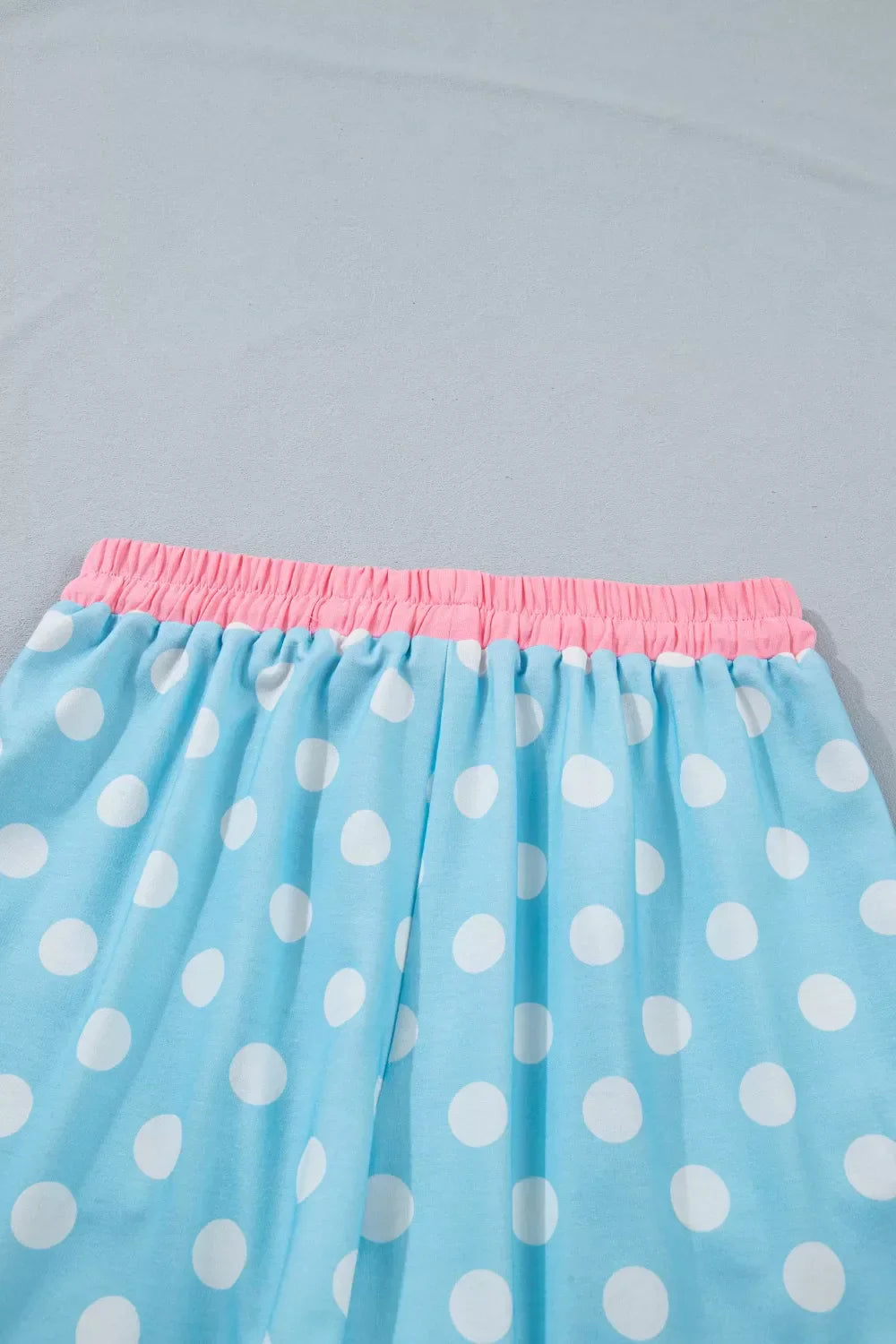 Polka Dot Contrast Trim Top and Drawstring Shorts Set