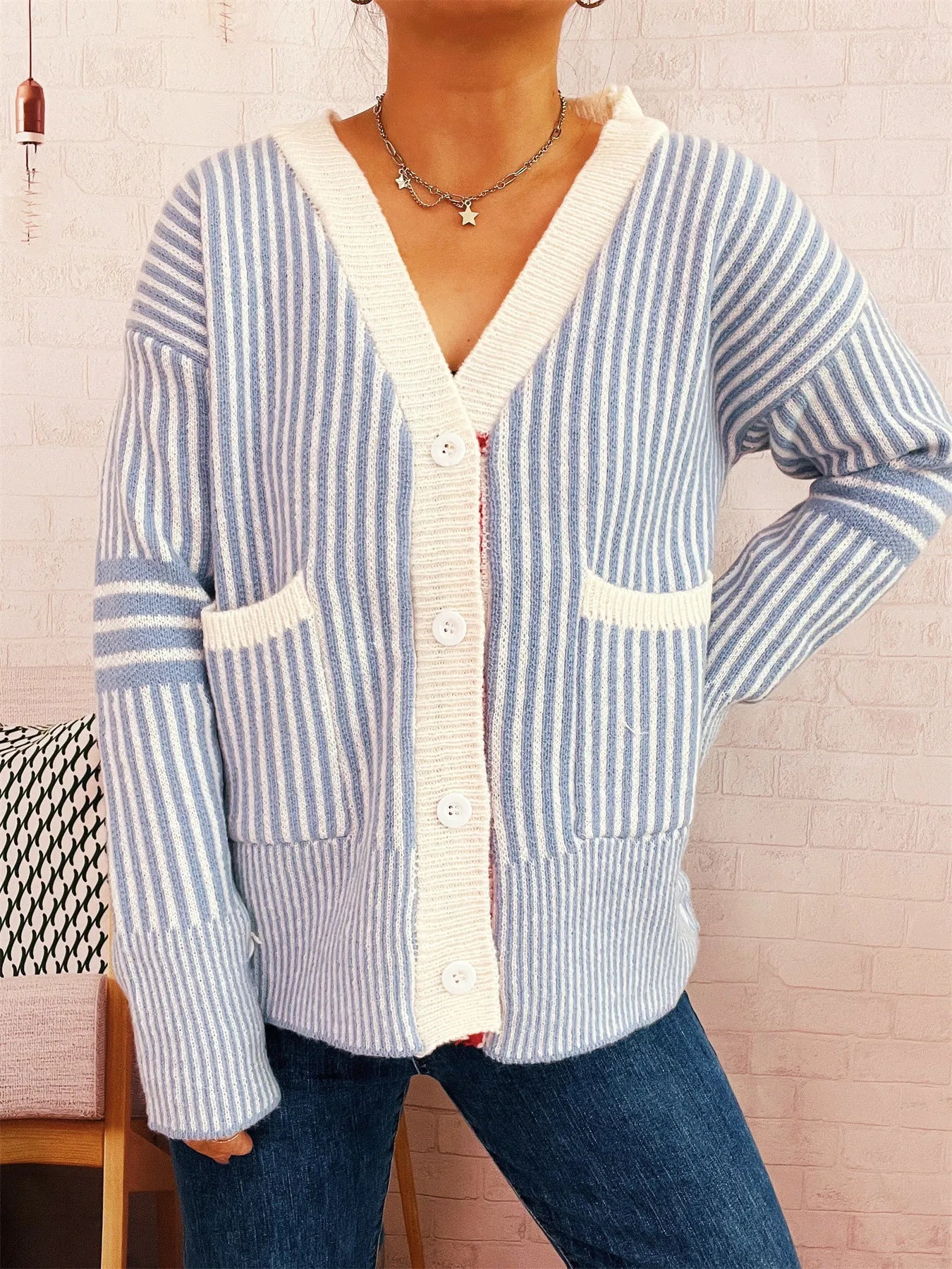Striped Cardigan with Contrast Trim