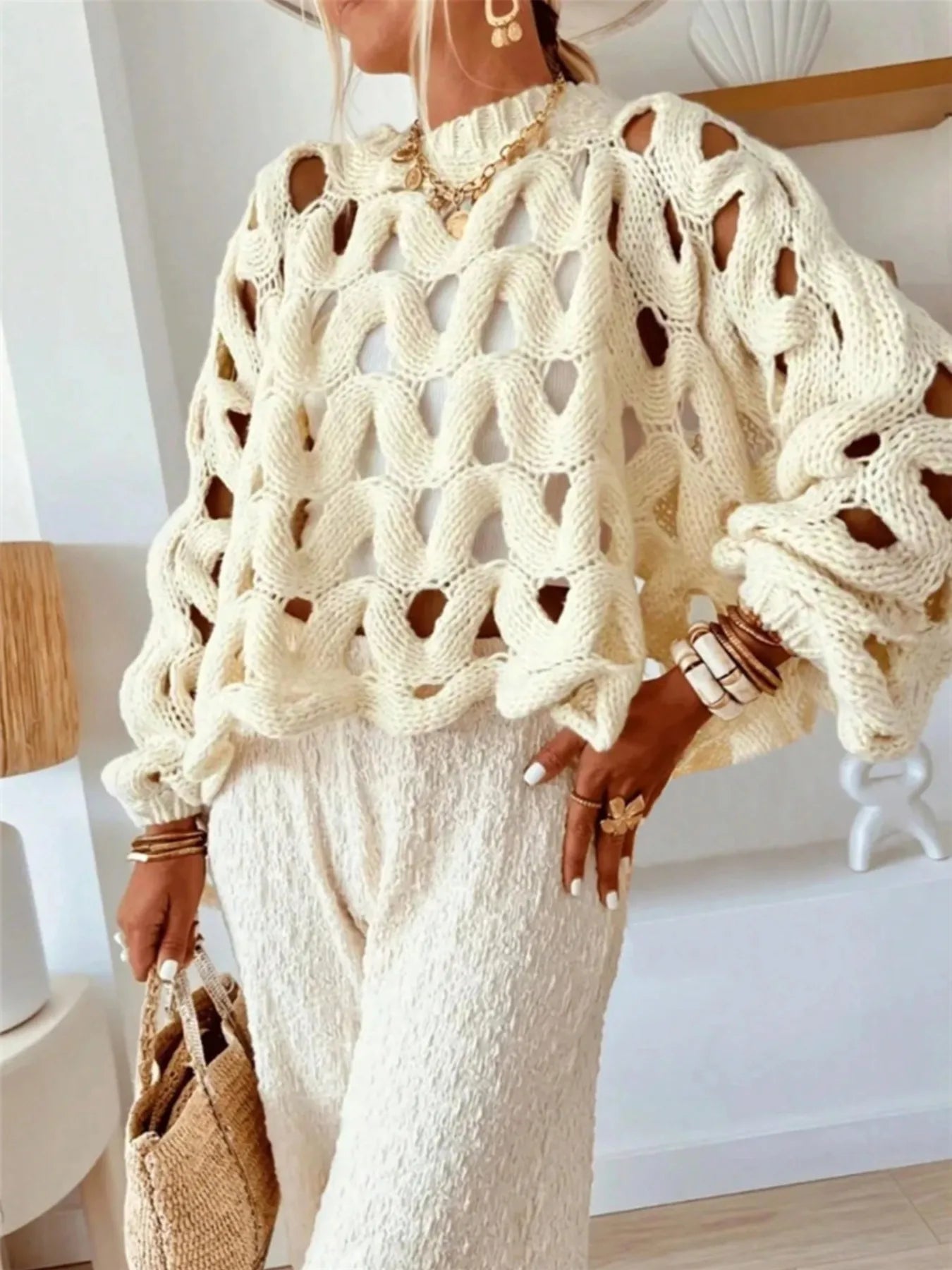 Chunky Cable Knit Hollow Out Sweater