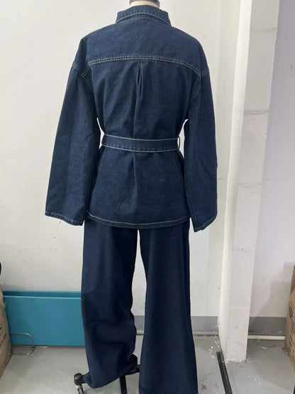 Button Up Long Sleeve Denim Set