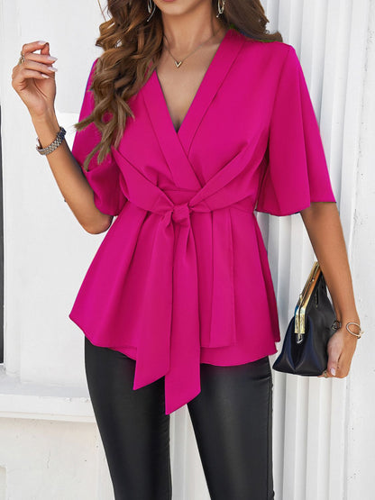 Tied Front Peplum Blouse