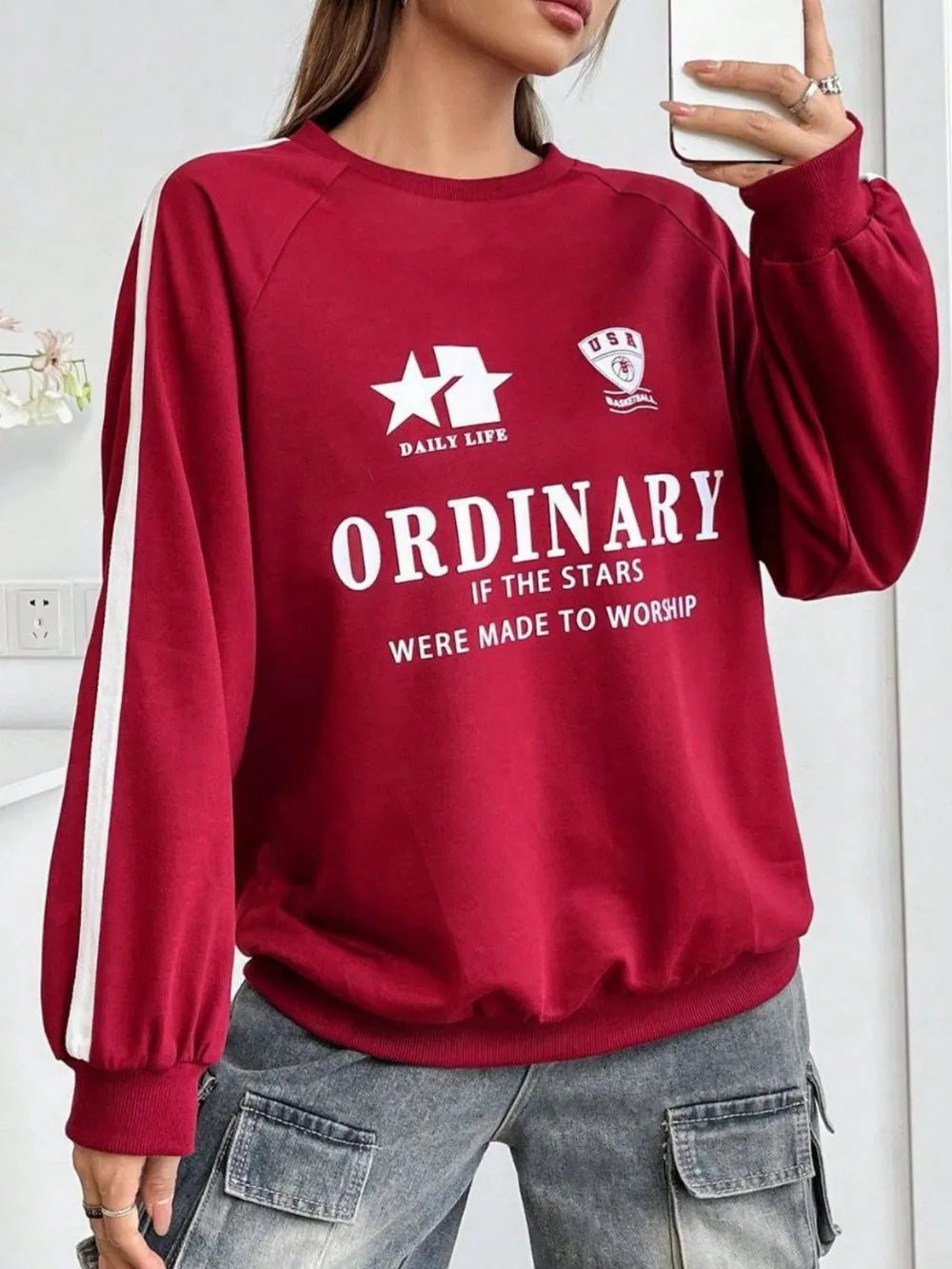 Letter Graphic Round Neck Sweatshirt