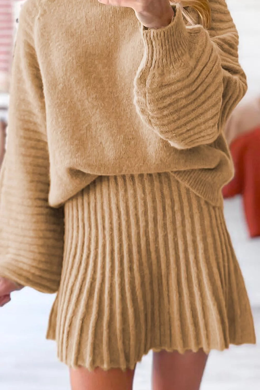 Ribbed Knit Skirt & Sweater Set