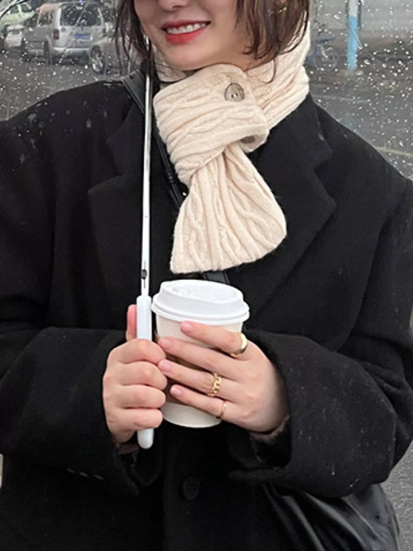 Button-Accent Knitted Winter Scarf