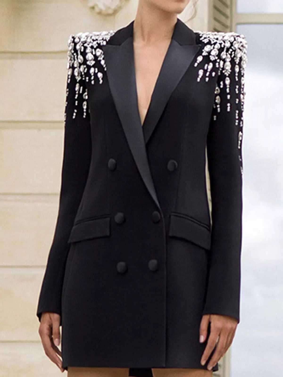 Plus Size Rhinestone Shoulder Blazer