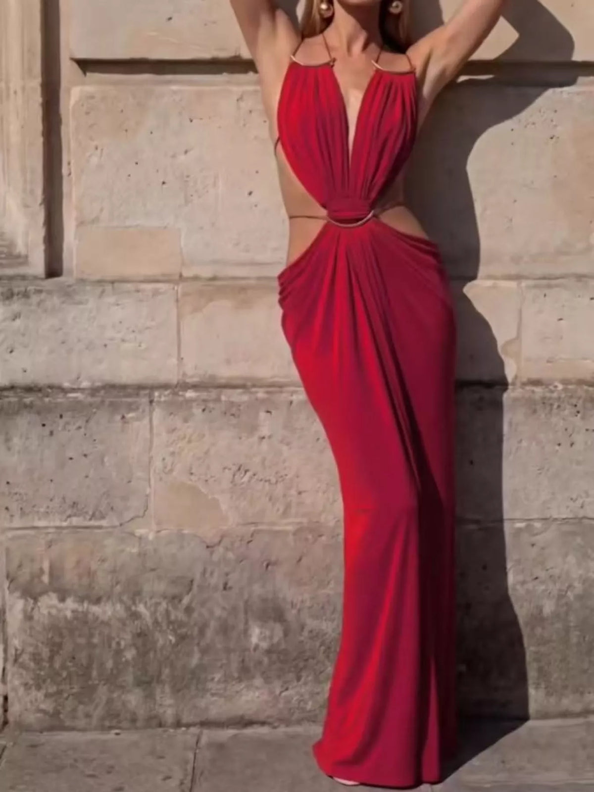 Backless plunge maxi dress, view 5