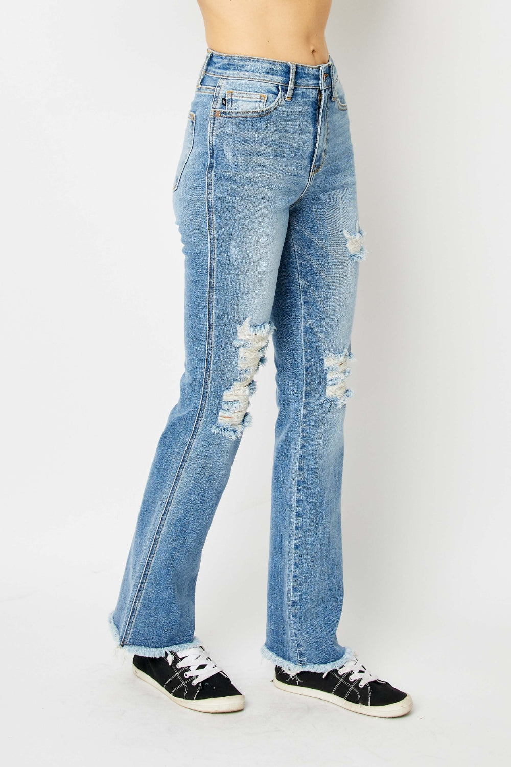 Distressed Raw Hem Bootcut Jeans