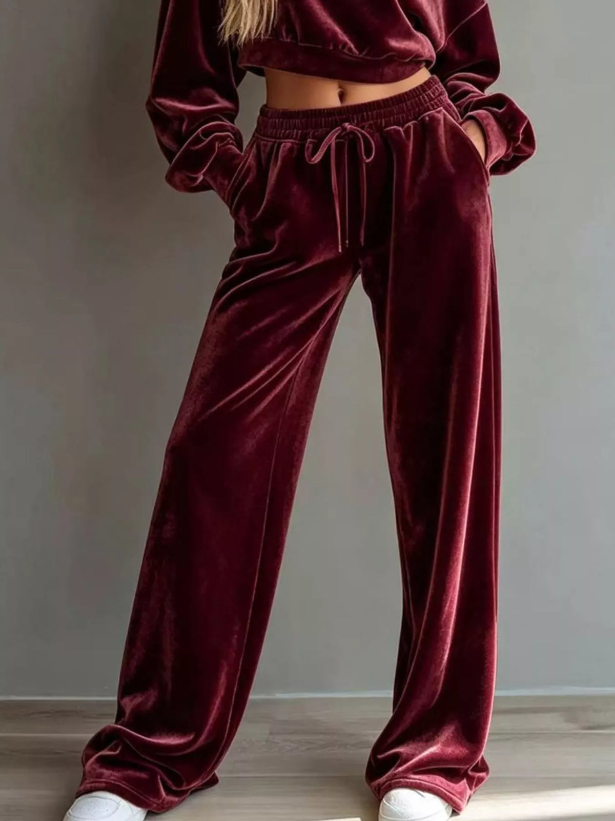 Cropped Drawstring Sweatshirt Lounge Set, S to 3XL