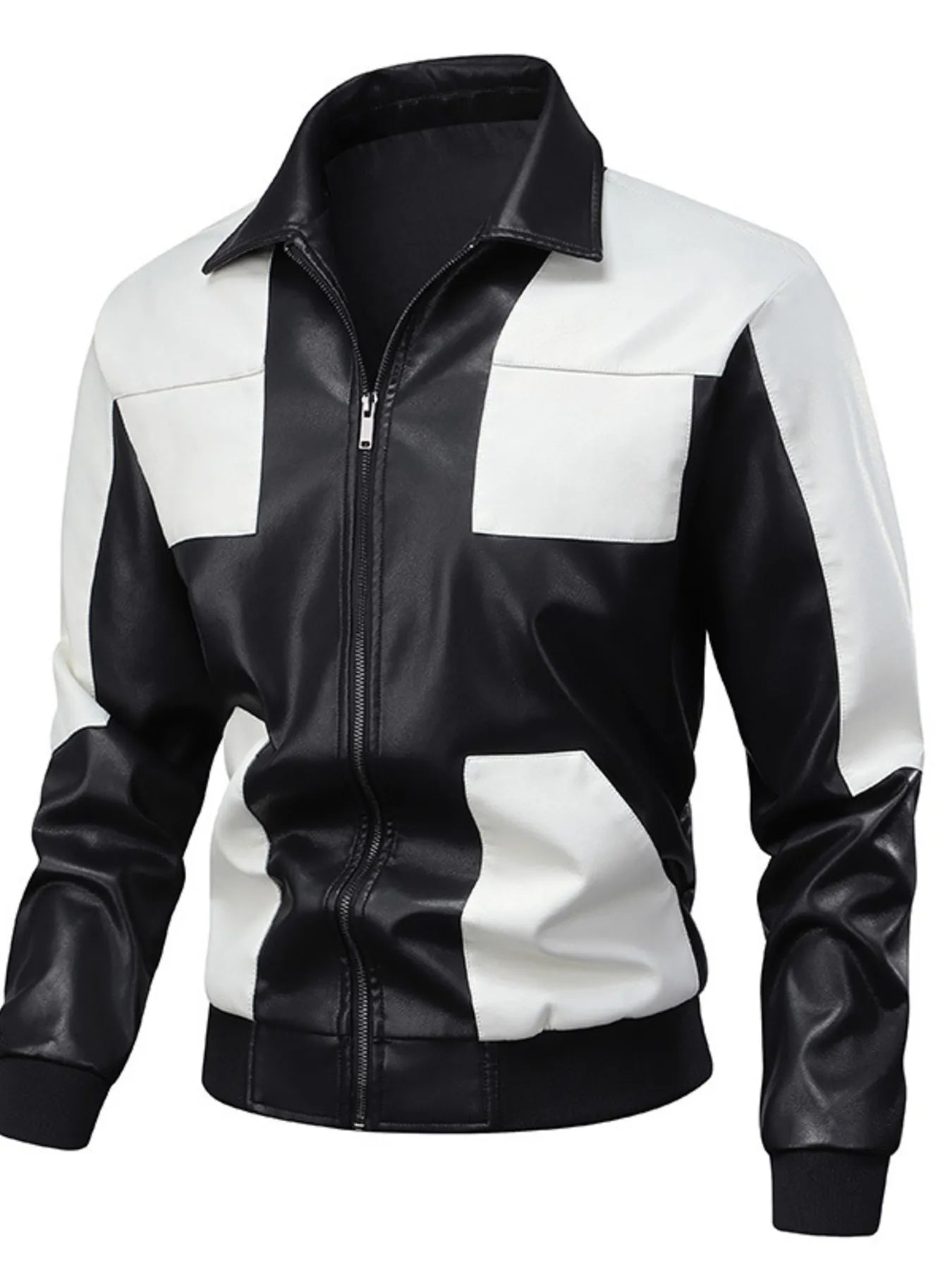 Men's Two-Tone Leather Bomber Jacket