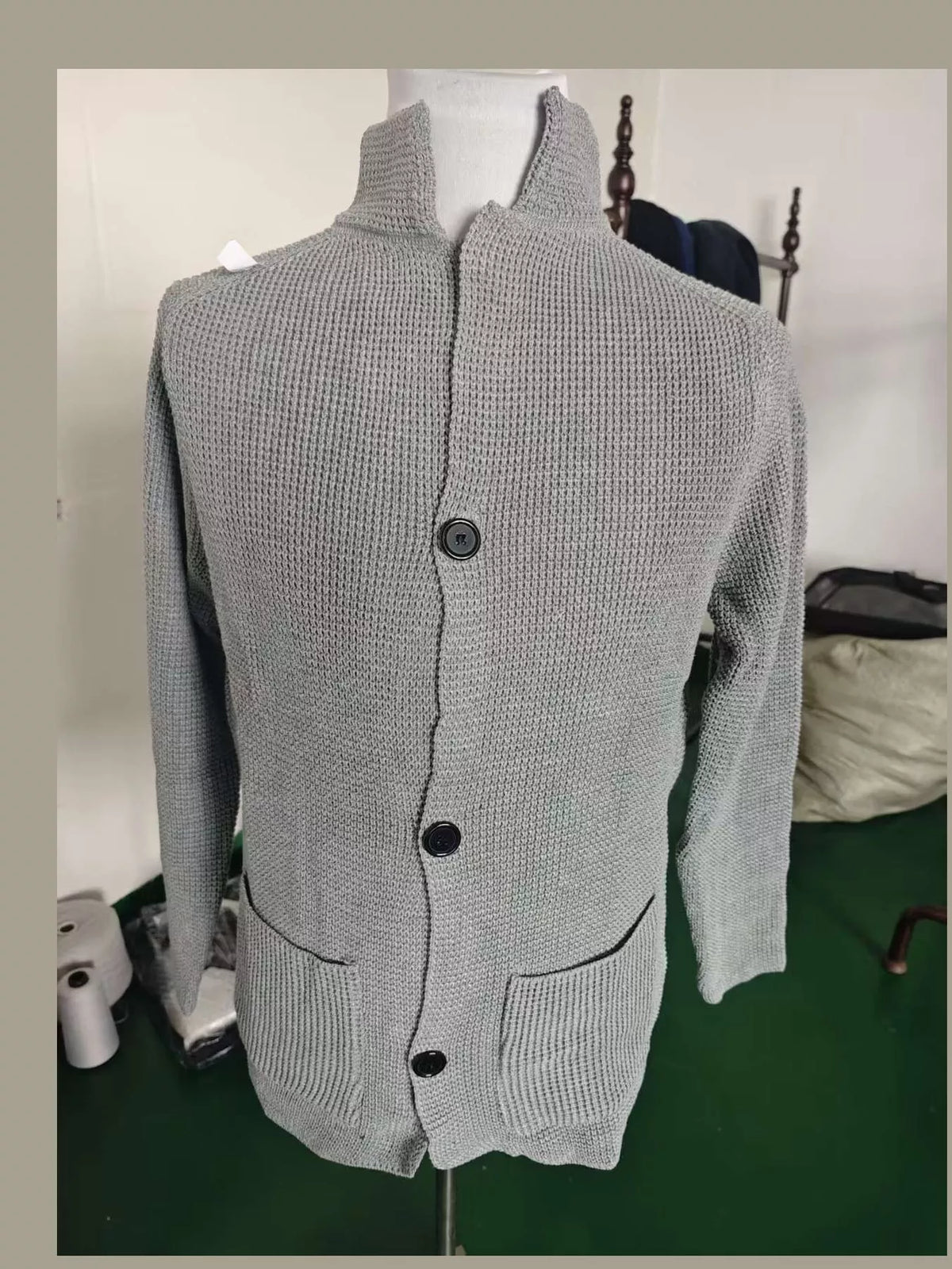 Men's knit stand-collar cardigan, view 11