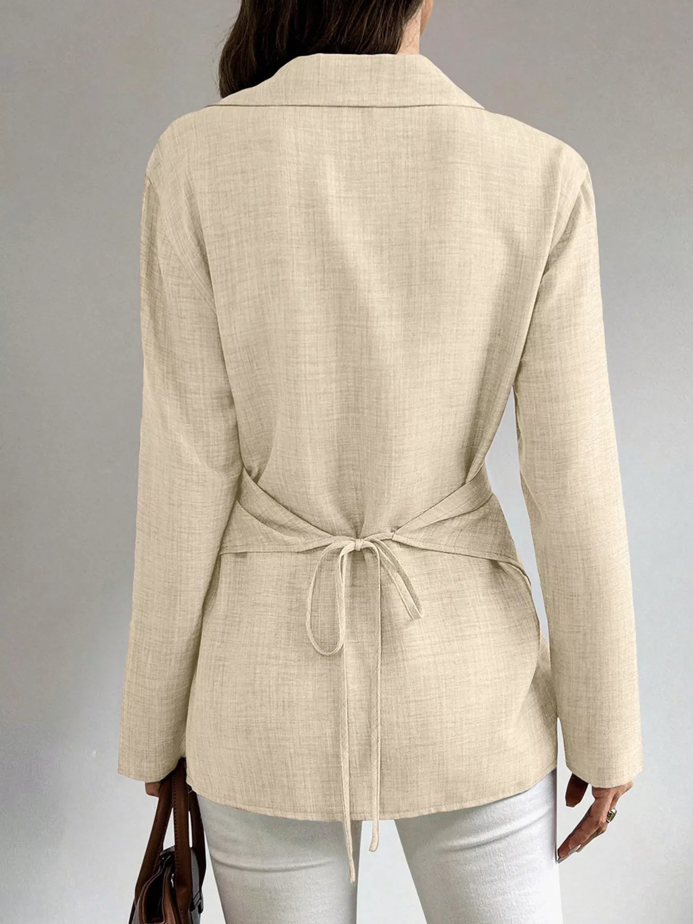 Criss-Cross Wrap Front Long Sleeve Shirt