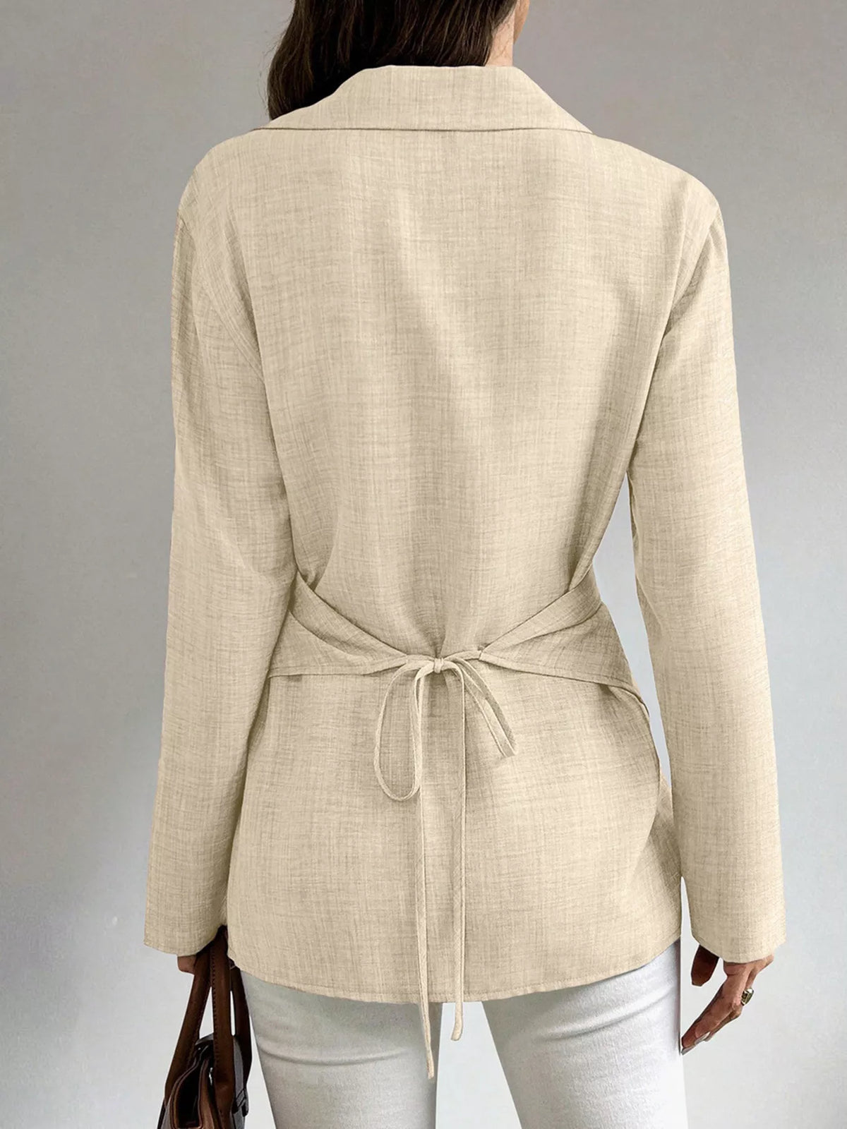 Criss-Cross Wrap Front Long Sleeve Shirt
