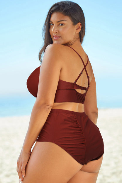 Plus Size Halter Neck Two-Piece Swimsuit