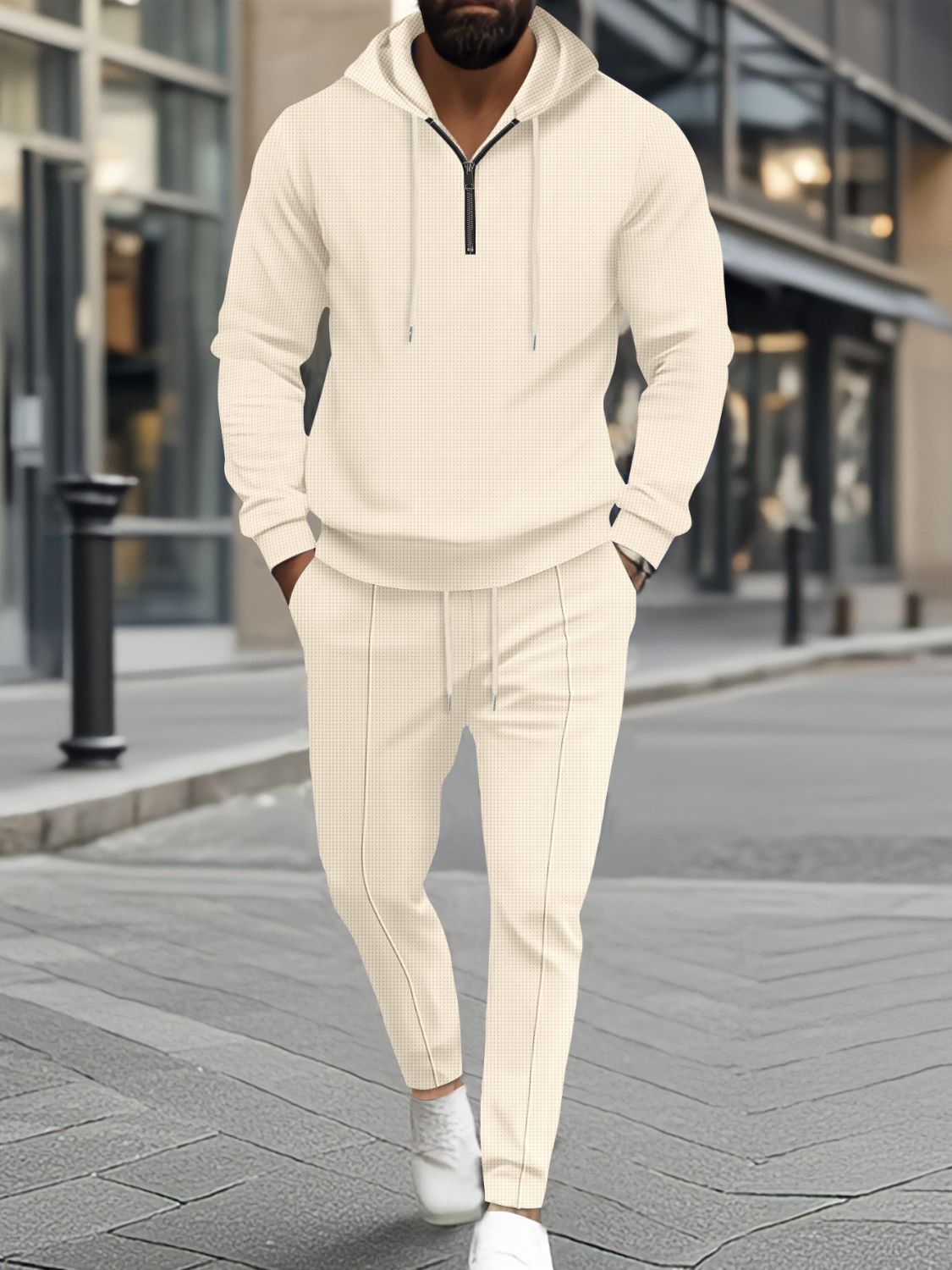 Men's Full Size Half Zipper Hoodie Set