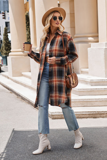 Plaid Long Sleeve Coat