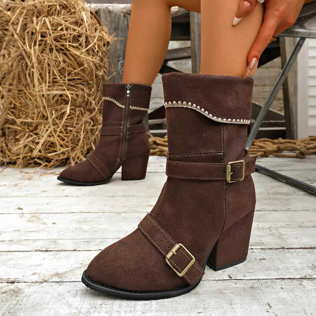 Point Toe Block Heels Boots