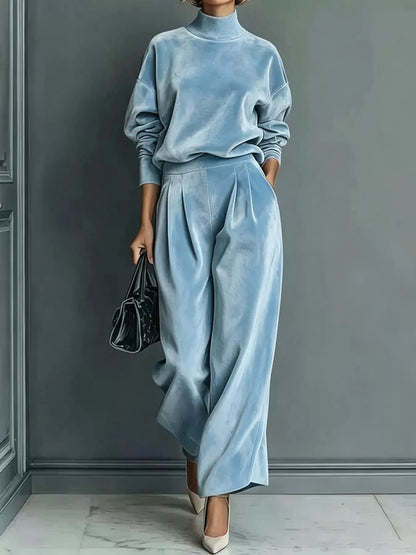 Velvet mock neck top and pants set, view 7