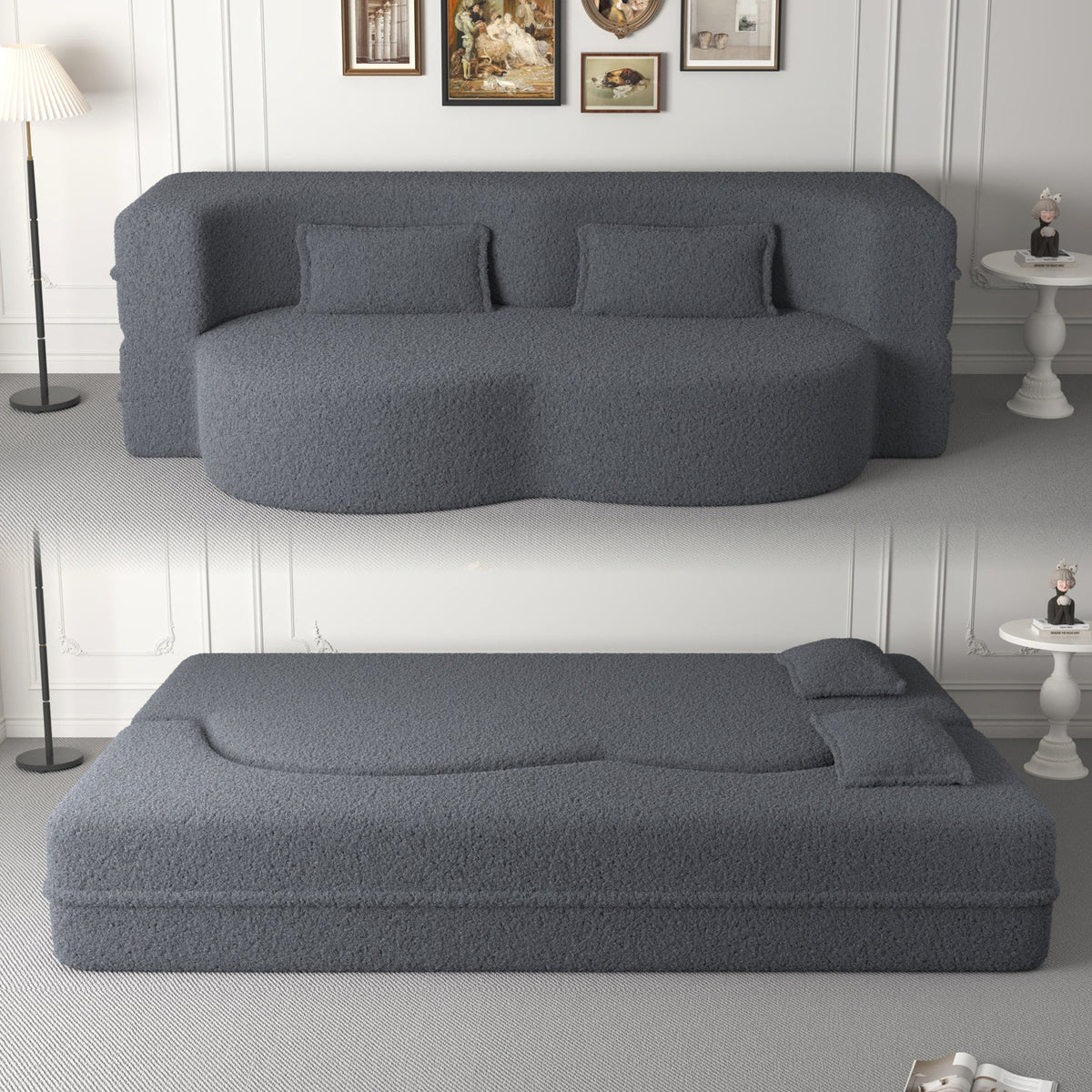 Modern Convertible Floor Sofa with 2 Pillows