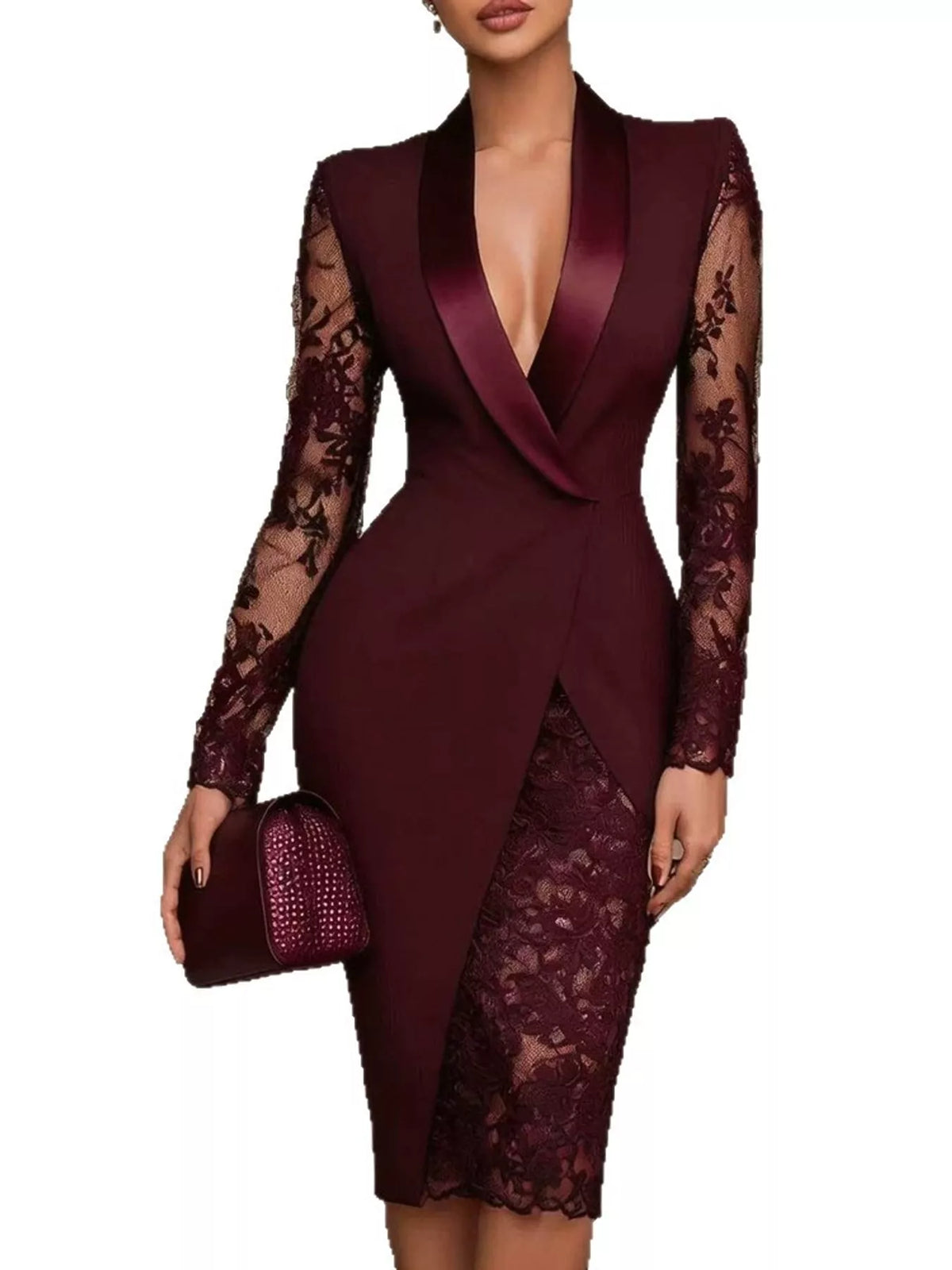 Lace-sleeve blazer dress, view 13