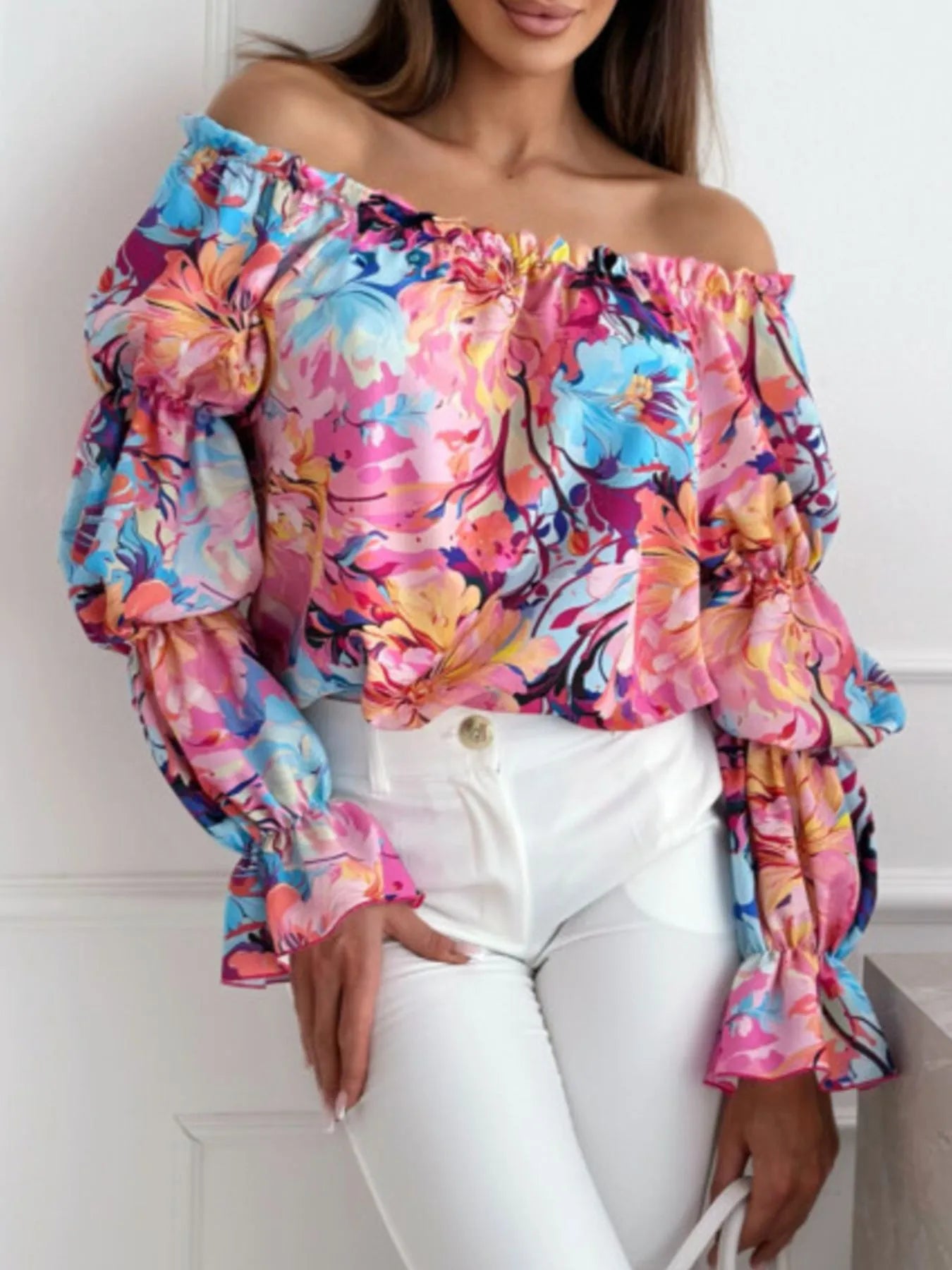 Off-Shoulder Floral Ruffle Blouse