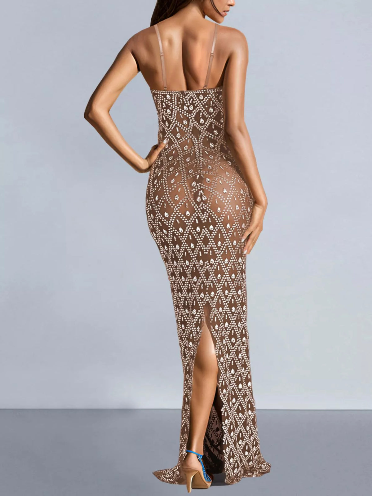 Rhinestone sheer mesh maxi dress, view 5
