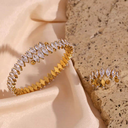 18K Gold-Plated Zircon Bracelet & Ring Jewelry Set