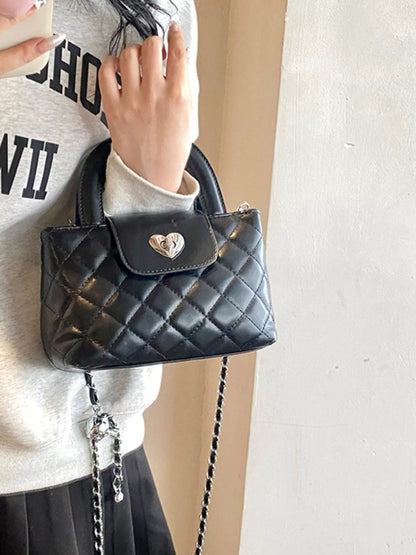 Quilted Heart Lock Crossbody Bag